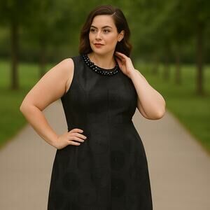 Adriana Papell Plus Size 16W Sheath Dress Beaded Collar Evening Holiday Black
